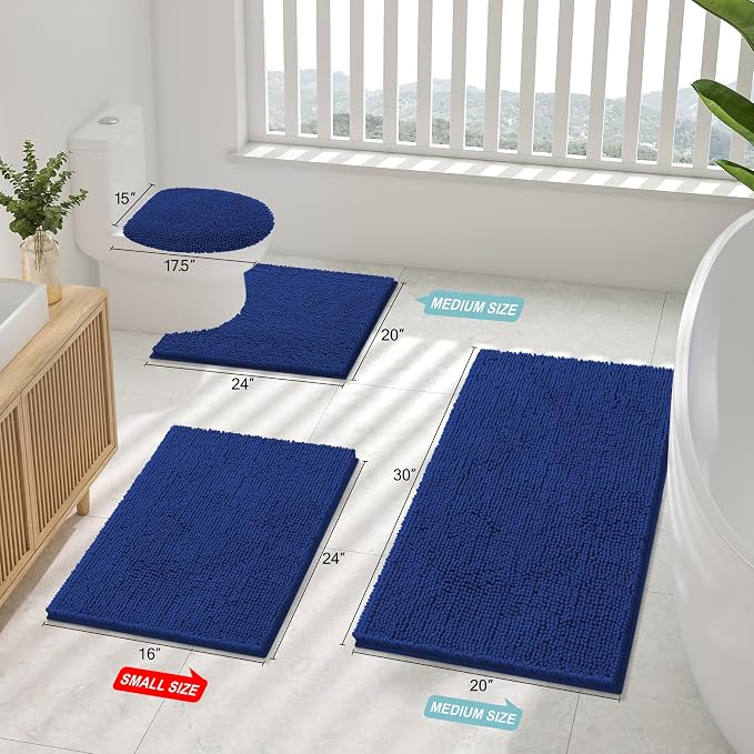 Smiry Luxury Chenille Bathroom Rugs 36x24, Extra Soft and Absorbent Shaggy Bath Mat, Machine Washable, Non-Slip Plush Carpet Runner for Tub, Shower, and Floor, Home Decor Accessories, Royal Blue