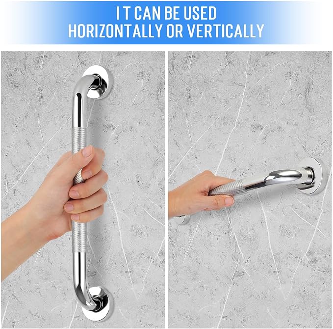 2 PCS Shower Grab Bars for Seniors, 20 Inch Anti Slip Shower Handle, Stainless Steel Bathroom Balance Bar, Safety Hand Rail Support, Assist Bath Handrails for Handicap, Elderly, Pregnant