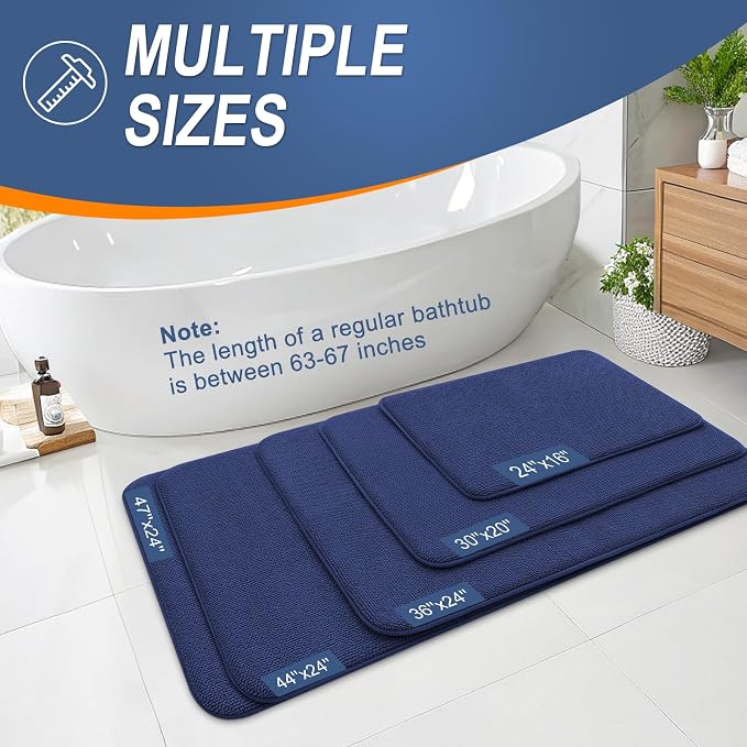 OLANLY Thick Memory Foam Bathroom Runner Rugs 44x24, Extra Soft Absorbent Long Bath Rug, Quick Dry Bath Mats, Non-Slip, Machine Washable Mat, Tub and Shower, Home Decor Accessories, Twilight Sapphire