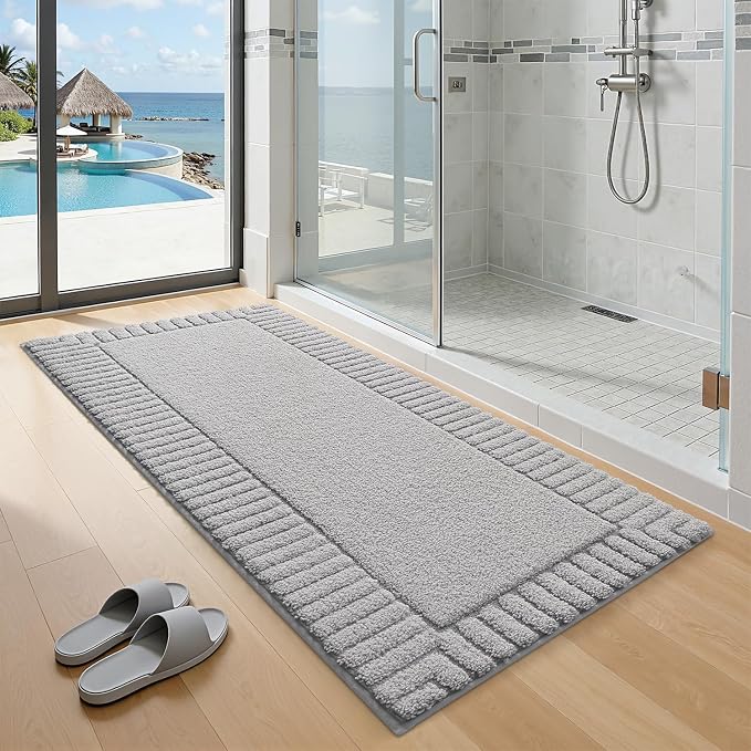 LUMI Bathroom Rugs Non Slip with Rubber Backing, Extra Soft Plush Microfiber Bath Rug Absorbent, Machine Washable Bath Mat Quick Dry for Tub, Shower, Hotel, Light Grey, 24"x60"