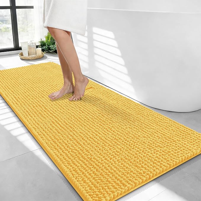 OLANLY Thick Bathroom Runner Rugs 44x24, Extra Soft Absorbent Chenille Bath Rugs, Rubber Backing, Machine Wash Dry, Long Bath Mats for Bathroom Floor, Tub and Shower, Home Decor Accessories, Yellow