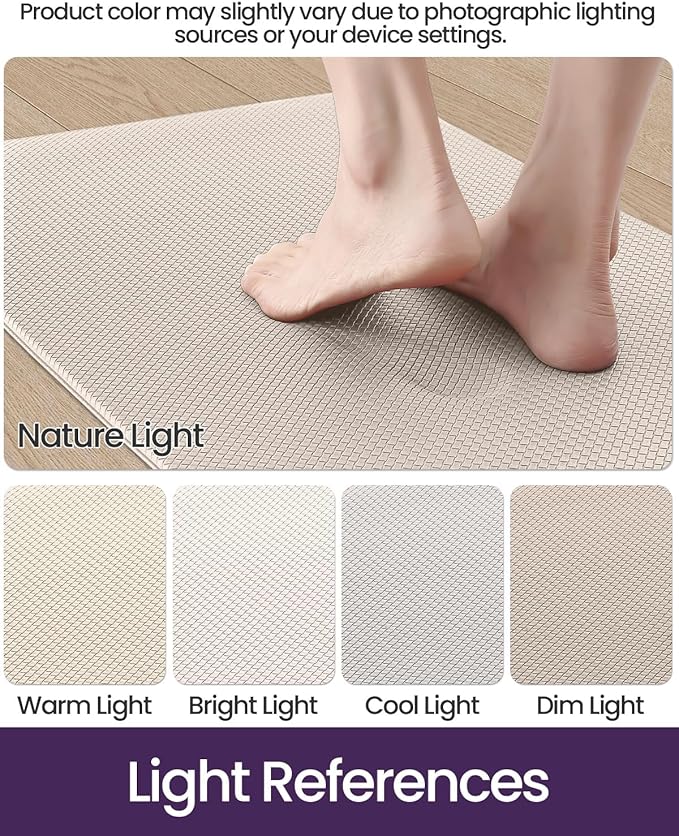 DEXI Kitchen Floor Mats Cushioned Anti Fatigue, 2x9 Long Standing Runner Rug Waterproof, Comfort Memory Foam Padded for Front Sink Laundry, Beige
