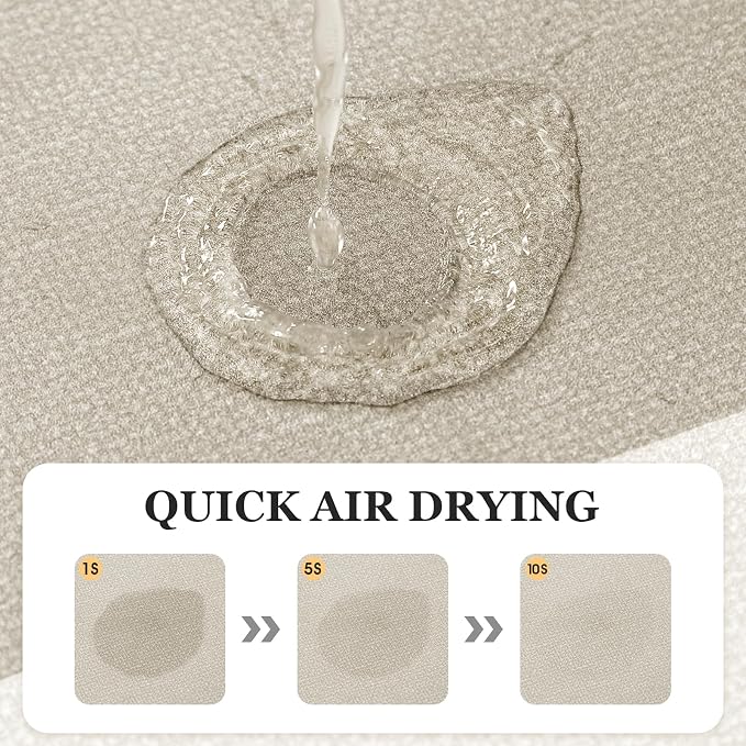 ACCUMTEK Non Slip Bath Mat, Thin Bathroom Rugs Fit Under Door, Quick Dry Bath Mats, Machine Washable Bath Rugs for Bathroom, Bathtub & Kitchen, Light Beige/Bordered/U-Shaped 24"x20"