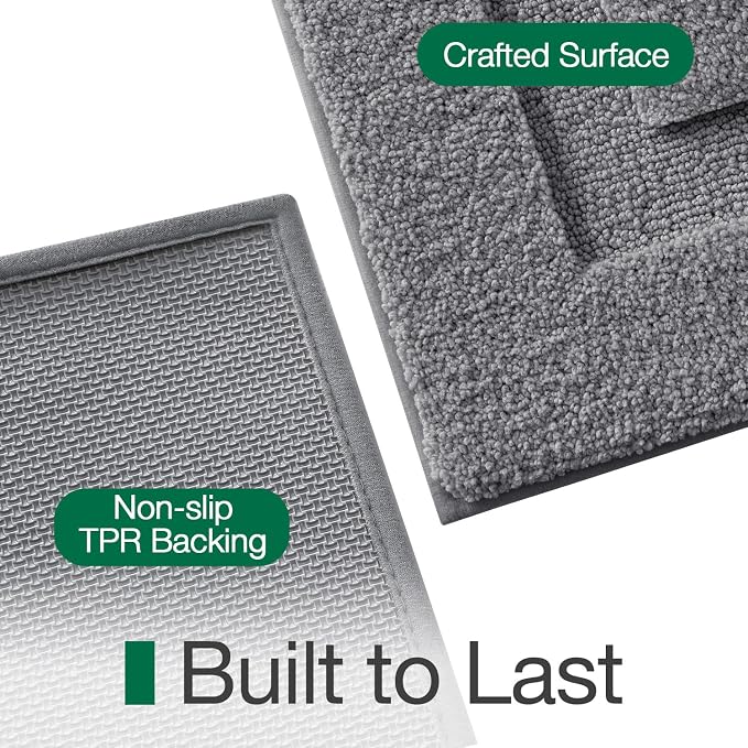 LUMI Ultra Soft Bathroom Rugs Non Slip with Rubber Backing, Absorbent Washable Bath Mat Quick Dry, Upgraded Premium Microfiber Plush Carpet for Bathtub and Shower Floor, Dark Grey, 16x24