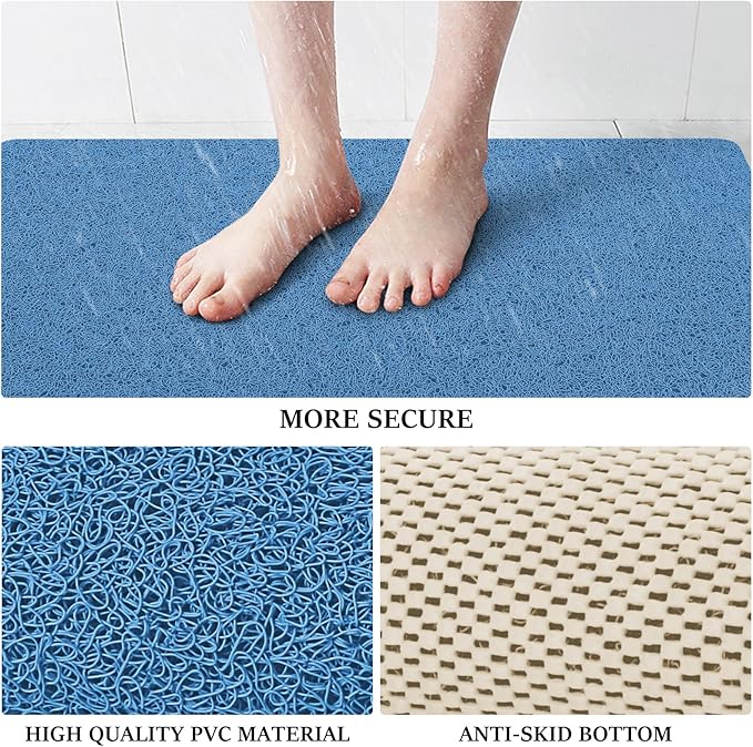 LuxStep Shower Mat Bathtub Mat,24x24 inch, Non-Slip Bath Mat with Drain, Quick Drying PVC Loofah Bathmat for Tub,Shower,Bathroom (Lake Blue)