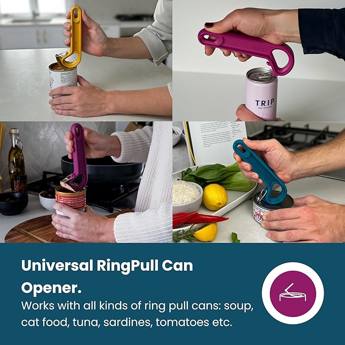 Dext - Ring Pull Can Opener, Pop Can Opener for Seniors, Arthritis, and Parkinson’s, Easy Open, Ergonomic Handle with Comfortable Grip. Perfect for Soda, Pet Food, and More (Mulberry)