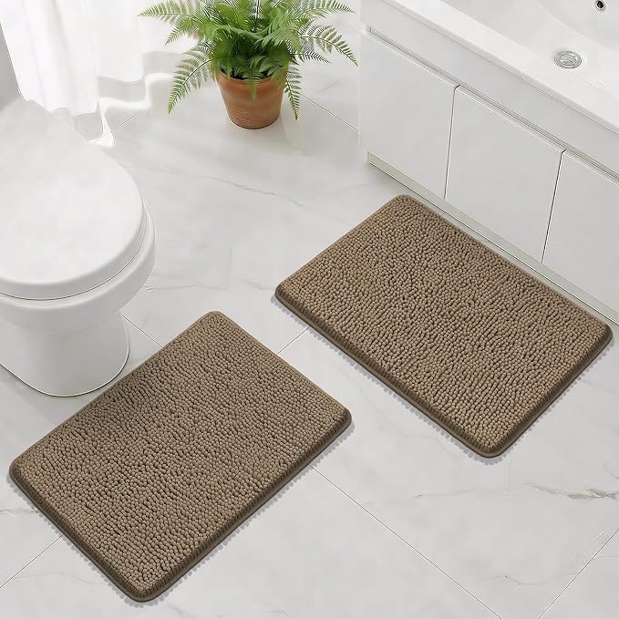 Bcoimo Bathroom Rug Set, Chenille Bathroom Rugs, Absorbent Non Slip Plush Bath Mats, Machine Washable Fast Drying Floor Mats for Tub, Shower, Sink, Vanity