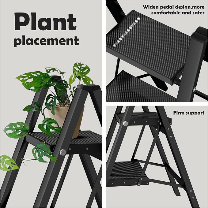 Taranta 2 Step Ladder,Aluminum Lightweight Folding 2 Step Stool with Anti-Slip Wide Pedal, 330lbs Capacity Step Ladder for Household,Kitchen,Office - Black