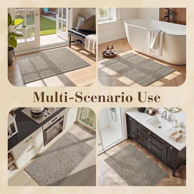 MontVoo Door Mat Indoor Entrance Doormat, Absorbent Durable Rubber Non Slip Front Door Mat for Inside Entry Entryway Dirt Trapper Welcome Mat, Grey Brown 17''x30''