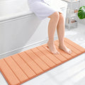 OLANLY Memory Foam Long Bathroom Rugs Runner 47x17, Super Soft Absorbent Bath Mat, Quick Dry, Machine Washable Shower Floor Rugs, Bathmat Carpet, Bathroom Home Decor Accessories, Peach
