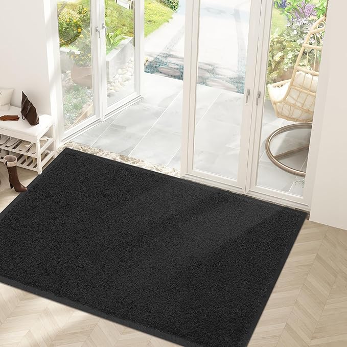 Mibao Front Door Mat Indoor Entrance, 72" x 48", Dirt Trapper Welcome Mat for Outdoor Indoor, Non-Slip Waterproof Doormat, Durable Machine Washable Low Profile Entry Rug for Back Door Outside,Black