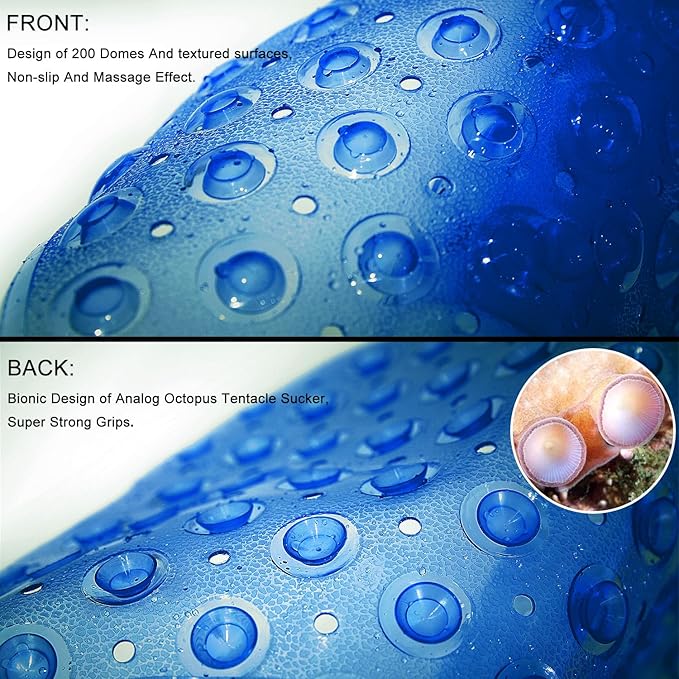 TEESHLY Bathtub Mats for Shower Tub, Extra Long Non-Slip 39 x 16 Inch Bath Mat with Drain Holes and Suction Cups, BathMat for Bathroom with Machine Washable (Clear Blue)