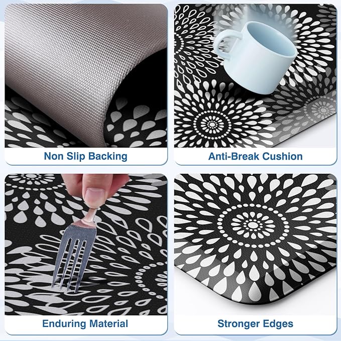 LuxStep Kitchen Mats for Floor,0.47 inch Thicker Cushioned Rug Anti-Fatigue Mats for Kitchen Decor Accessories,Waterproof Non-Slip Mats and Rugs Set for Office,Laundry 17.3"×29"+17.3"×60",Black