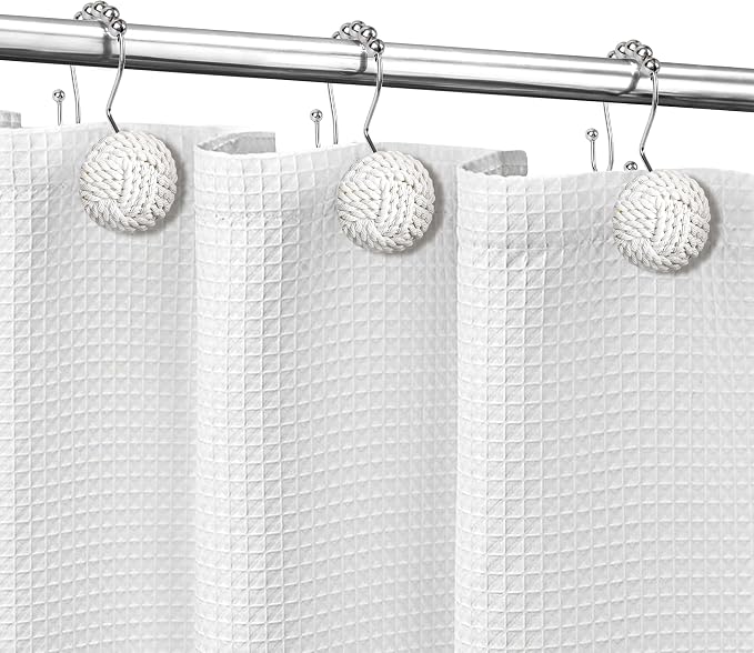 Sunlit Boho Knots Double Shower Curtain Hooks, Home Decorative White Shower Curtain Rings for Bathroom, Seaside Nautical Shower Curtain Hangers Bathroom Accessories, Set of 12