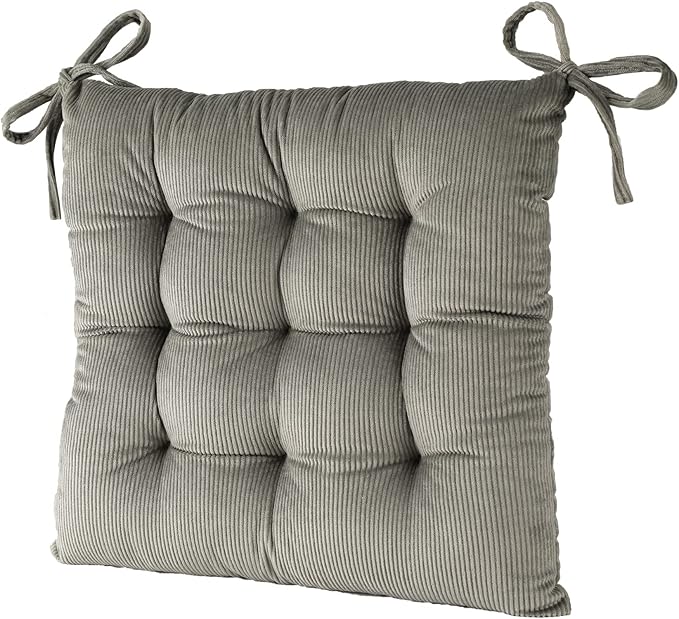 HLOVME Corduroy Chair Cushion with Ties Ultra Soft Warm Floor Cushion for Kids Reading Nook Comfortable Square Seat Cushion for Adult 15.7”x15.7” Set of 2, Grey