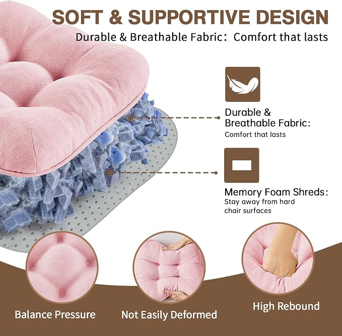 BETU Pink Chair Cushions for Dining Chairs Set of 2,3.5" Thick Kitchen Table Chair Pads with Ties,Non Slip Backing and Covers, Seat Cushion for Dining Room,Bar,Patio Chairs,15.5"X15.5"X3.5",Pink