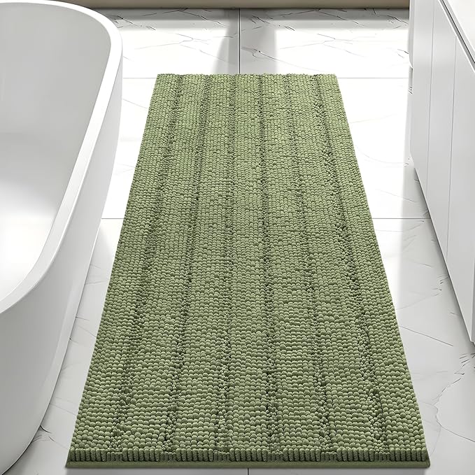 Bcoimo 48x30 Chenille Bath Mat – Non-Slip with Backing Bath Rug Ultra-Absorbent and Machine Washable Bathroom Mat Quick-Dry Design. Ideal for Bathroom Shower and Tub Areas