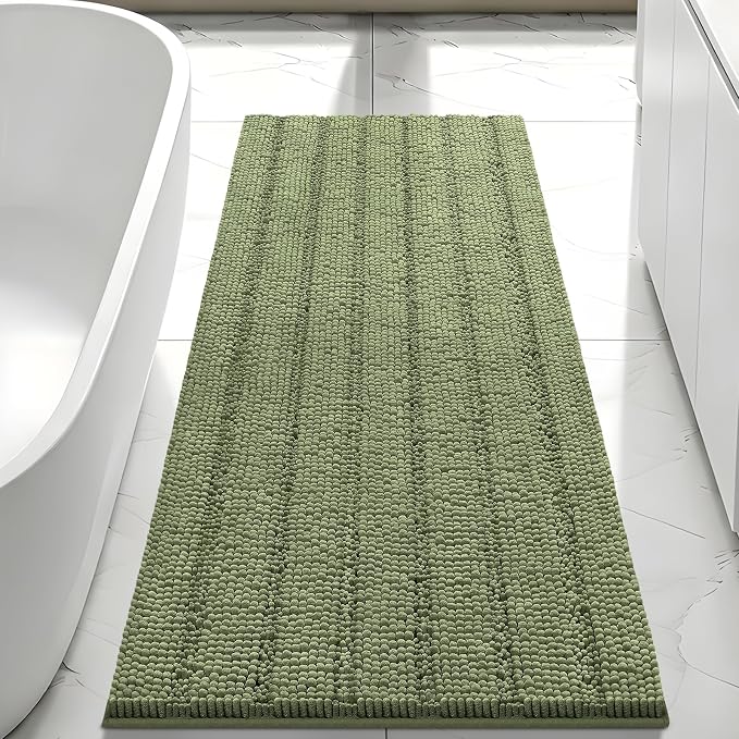 Bcoimo Long Bathroom Rug, Chenille Bath Runner with High Low Pile Design, Soft Absorbent Non Slip Bath Mat, Machine Washable Quick Dry Rug for Shower, Tub, Sink and Vanity