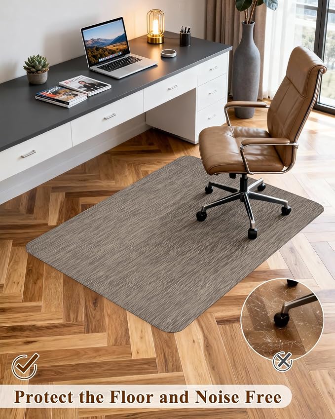 Soimeat Office Chair Mat for Hardwood Floor, 35.4" x 47.2" Non-Slip Desk Computer Chair Mat, PVC Floor Mat for Rolling Chair, Heavy Duty Wood/Tile Floor Protector Desk Rug for Home, Dark Brown