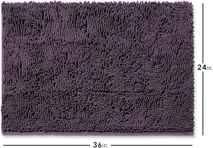 Hearth & Harbor Bathroom Rugs, Chenille Bath Mat - Machine Washable Bath Mats for Bathroom Non-Slip Backing Rubber, Quick Dry Bathroom Mat - Purple 24x36