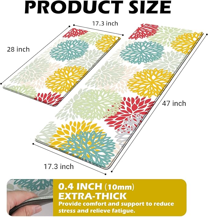 Kitchen Mats Set of 2 Cushioned Anti Fatigue Kitchen Rugs Non Slip Waterproof Kitchen Runner Rug Memory Foam Kitchen Floor Mat Comfort Standing Mat for Sink,Laundry