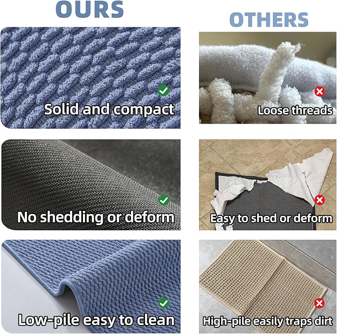 TYUU Bathroom Runner Rugs, Long Bath Mat Runner Washable Thin Quick Dry Low Pile Bathroom Runner Rugs Non Slip, Denim Blue 24"x70"