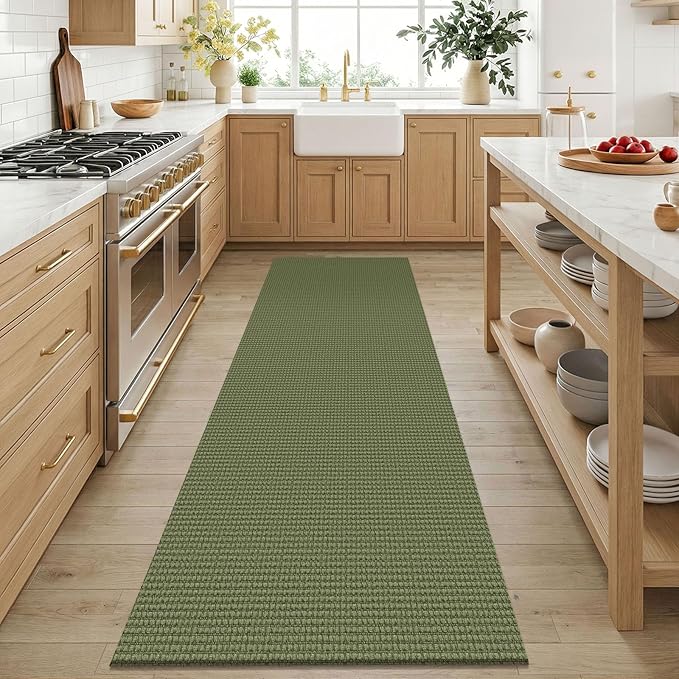 KOZYFLY 3x6 Washable Runner Rug, Non Slip Wide Runners for Hallway, Woven Large Entryway Runners, Braided Floor Carpet Runner for Entry, Kitchen, Bedside, Hall, Olive Green/Earthy Green
