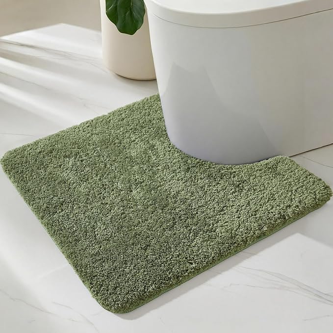 TYUU Toilet Rug, Ultra Soft Toilet Rugs U Shaped Machine Washable Non Slip Absorbent Quick Dry Toilet Mat with Rubber Backing, Sage Green 20" x 24" U Shape