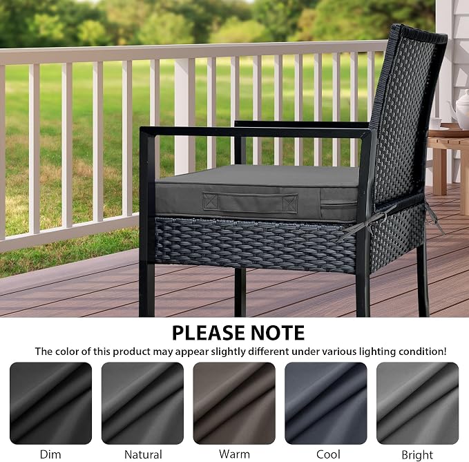 IPYNBAP Outdoor Chair Cushions Set of 4 -Waterproof Outdoor Seat Cushions for Patio Furniture, Patio Chair Cushion with Handle and Ties, Out Door Chair Pads,19x19x3-Square, Darkgrey