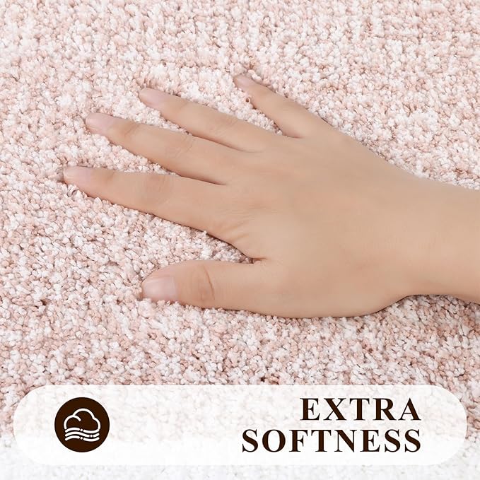 Pauwer 3 Piece Bath Mat Set, Non Slip Plush Rugs, Absorbent Shaggy Set With U-Shaped Contour Toilet Mat for Bathroom, Bedroom, Living Room - Dusty Pink