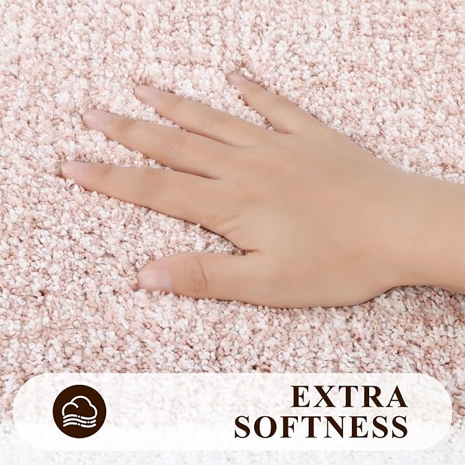 Pauwer Bathroom Rugs Sets 3 Piece Bathroom Shower Rugs with U-Shaped Contour Toilet Mat Absorbent Microfiber Plush Bath Mats Non Slip Bath Rugs Machine Washable Shaggy Bathroom Floor Mats, Dusty Pink