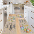 Vaukki Boho Kitchen Rug Sets 3 Pieces, Washable Kitchen Mats for Floor, Non Slip Soft Kitchen Area Rug Floor Mat for Kitchen, Laundry Room and Hallway (Spring Vase, 20''x32''+20''x47''+20''x59'')