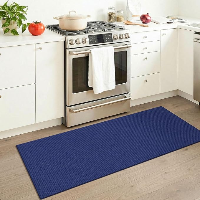 KOZYFLY Woven 2x5 Entry Runner Rug, Washable Runners for Entryway, Non Slip Hallway Rug, Small Throw Carpet Runner for Kitchen, Bedside, Hall, Bathroom, Royal Blue/Navy