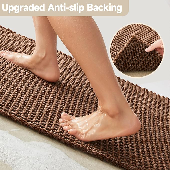 TYUU Waffle Runner Rug Bathroom, Long Boho Bathroom Rugs Non Slip Washable Super Absorbent Quick Dry Farmhouse Bath Decor, 60"x24" Mocha