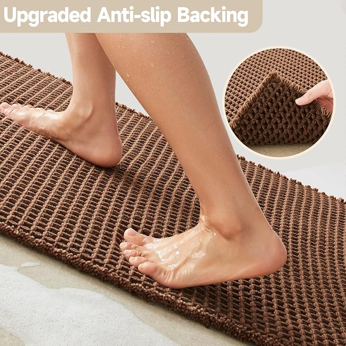 TYUU Waffle Bath Mat, Boho Bathroom Rugs Non Slip Washable Super Absorbent Quick Dry Bath Mat Farmhouse Bathroom Decor, 48"x24" Mocha