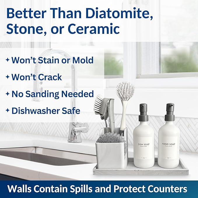 Spacewiser Countertop and Vanity Tray - 11.7" Silicone Bathroom Counter Tray, Dish Soap Trays for Kitchen Counter, Sink Organizer Accessories Caddy, Toilet Laundry Shower Makeup Mat Oil Holder Coffee