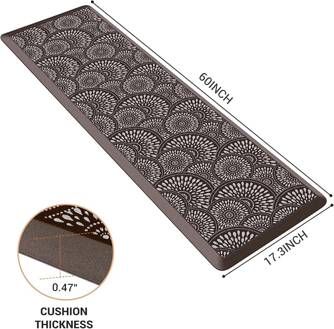 Mattitude Kitchen Mat, 17.3x60in Heavy Duty Ergonomic Comfort Foam Standing Desk Mat, Waterproof Non-Slip Standing Mats and Rugs for Kitchen, Office, Laundry, Chocolate