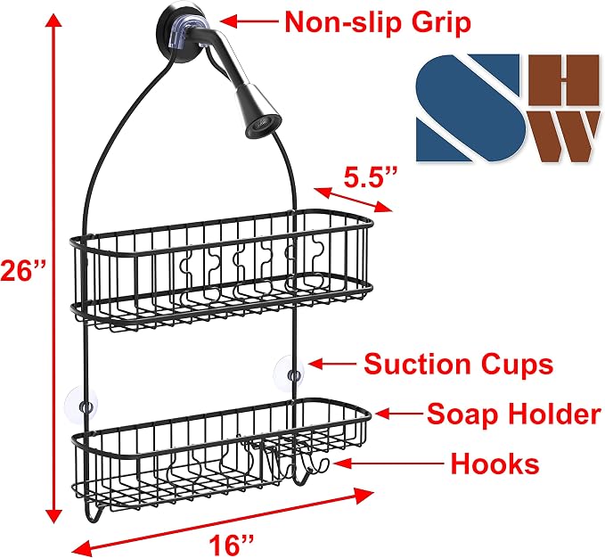 Simple Houseware Bathroom Hanging Shower Head Caddy Organizer, Black