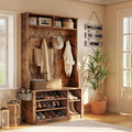Aiho Entryway Hall Tree with Bench and Storage, 5-in-1 Hall Tree with Coat Rack, Adjustable Shoe Bench, 2-Tier top Storage, for Hallway, Entryway, Bedroom, Rustic Brown