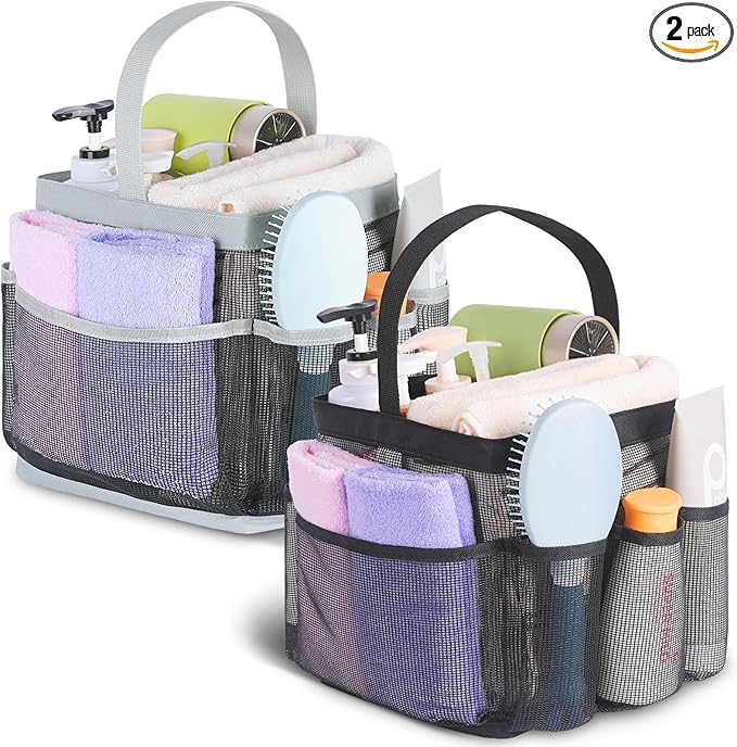 EUDELE 2 Pack Mesh Shower Caddy Portable for College Dorm Room Essentials, Shower Caddy Dorm with 8-Pocket Large Capacity,Shower Bag for Beach,Swimming,Gym