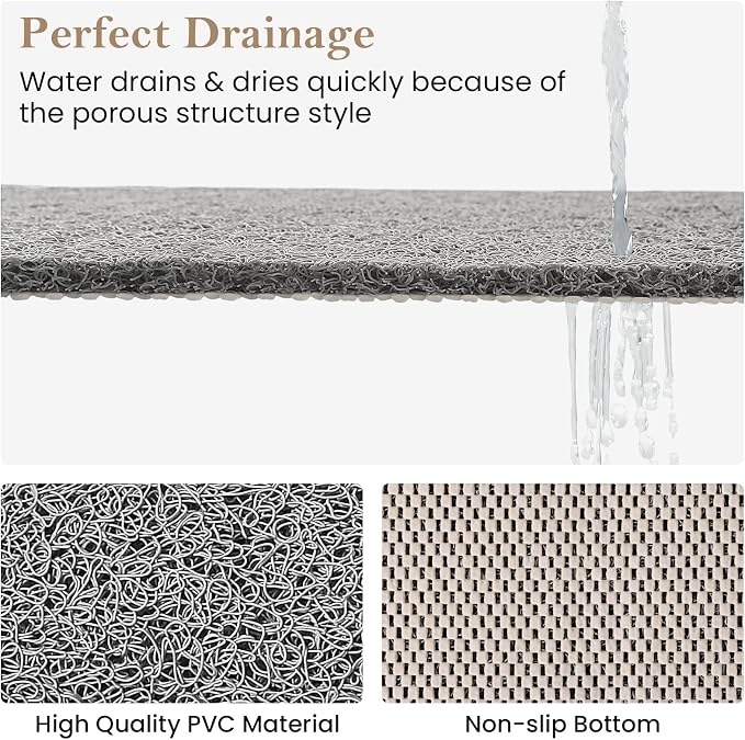 Shower Mat Bathtub Mat Non-Slip,47x16 inch, Soft Tub Mat with Drain,PVC Loofah Bath Mat (Phthalate Free) for Tub and Bathroom,Quick Drying,Grey