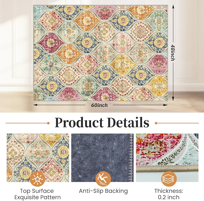 Office Chair Mat for Hardwood Floor & Tile Floor,48"X 60" Heavy Duty Desk Chair Mat for Hard Floors, Under Desk Rug for Rolling Computer Chair,Anti Slip,Low Pile Carpet Floor Protector-Multi