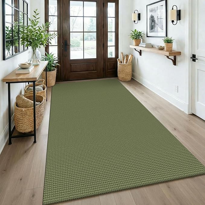 KOZYFLY Washable 4x6 Entry Woven Area Rug, Braided Throw Rugs for Entryway, Non Slip Door Mat Indoor Entrance, Front Porch Carpet for Foyer, Kitchen, Bedroom, Living Room, Olive Green/Earthy Green