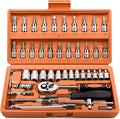 Egofine 46 Pieces 1/4 inch Drive Socket Ratchet Wrench Set, with Bit Socket Set Metric and Extension Bar for Auto Repairing and Household, with Orange Storage Case