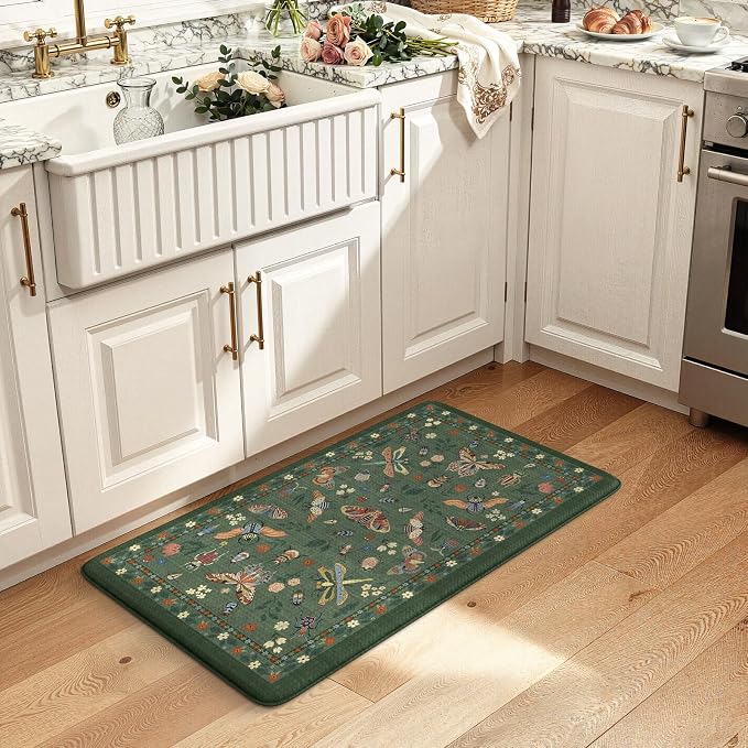 LEEVAN Anti Fatigue Mats for Kitchen Floor Non-Slip, Cushioned Kitchen Mats for Floor 20''x31'', Green Memory Foam Kitchen Mat Set, Waterproof Ergonomic Green Ding Mat for Bar, Office,Desk, Laundry