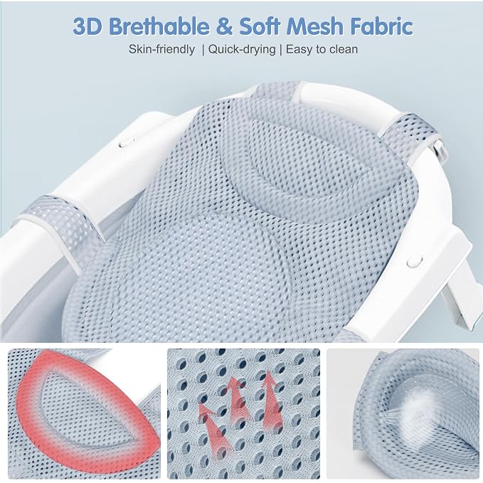 Colorlife Baby Bath Seat Support Net Infant Bathing Seat Support Mat, Adjustable Comfortable Non-Slip Five-Pointed Baby Shower Net Bathtub Sit Up Mesh for Newborn 0-12 Months-Grey(No Bathtub)