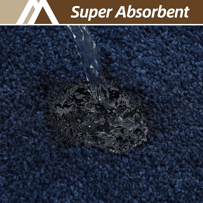 COSY HOMEER Toilet Rugs U-Shaped 24"x20",Soft Absorbent Bath Mat with Non-Slip TPR Backing, Machine Washable Shaggy Bath Rug for Toilet,Navy Blue