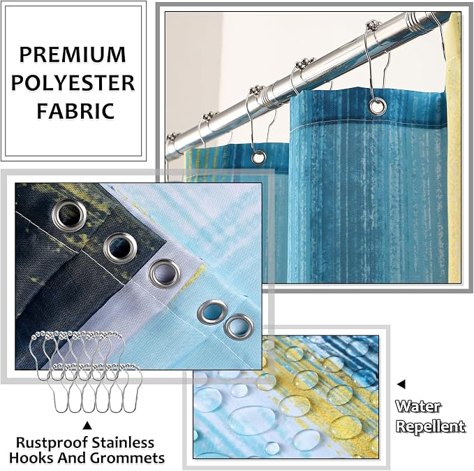 XLHOMO Bathroom Set - Teal Blue Bathroom Accessories Set, Bathroom Sets with Shower Curtain and Rugs, Teal Blue Shower Curtain Set with Bathroom Trash Can, Soap Dispenser, Soap Dish for Home Decor