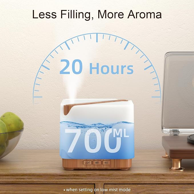 ASAKUKI Essential Oil Diffuser for Home, Smart WiFi 700 ml Humidifier, Easy Connect with Alexa and Google Home, Phone App & Voice Control, Customized Schedule Timers and LED Light - Yellow