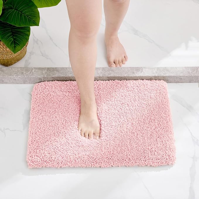 Disolla Pink Bathroom Rug 17x24 - Non-Slip Plush Small Bath Mat, Highly Absorbent & Ultra Soft Fluffy Floor Mat, Machine Washable for Shower and Tub